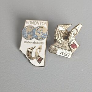 Universiade '83 Edmonton Enamel Pin Set in Gold and Blue